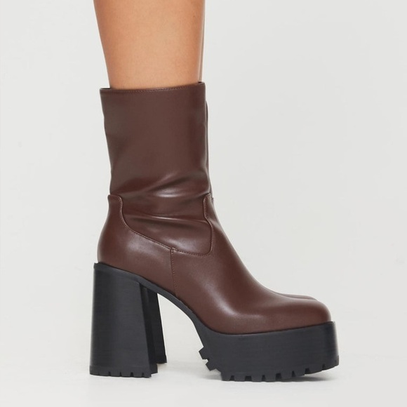 Princess Polly Brown Chunky Heel Ankle Boots - Picture 3 of 9